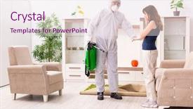  Presentation with poison control - Audience pleasing PPT layouts consisting of professional contractor doing pest control backdrop and a sky blue colored foreground
