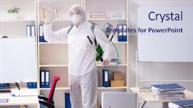  Presentation with pest - Colorful presentation theme enhanced with professional contractor doing pest control backdrop and a sky blue colored foreground