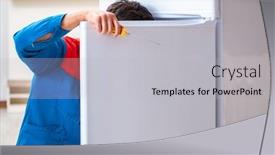  Presentation with fridge - Colorful PPT theme enhanced with professional contractor repairing broken fridge backdrop and a light gray colored foreground