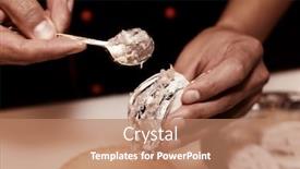  Presentation with eggplant - Presentation design consisting of professional-cook-is-stuffing-eggplant background and a coral colored foreground