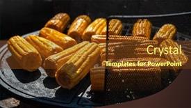  Presentation with food grill - PPT theme having professional-cook-prepares-corn background and a tawny brown colored foreground