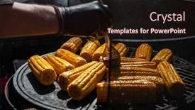  Presentation with food grill - Colorful PPT theme enhanced with professional-cook-prepares-corn backdrop and a wine colored foreground