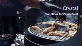  Presentation with food grill - Colorful presentation enhanced with professional-cook-prepares-shrimps backdrop and a wine colored foreground