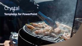  Presentation with food grill - Audience pleasing presentation consisting of professional-cook-prepares-shrimps backdrop and a navy blue colored foreground