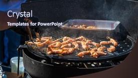  Presentation with food grill - Audience pleasing slide deck consisting of professional-cook-prepares-shrimps backdrop and a wine colored foreground