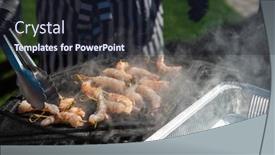  Presentation with food grill - Cool new slides with professional-cook-prepares-shrimps backdrop and a wine colored foreground