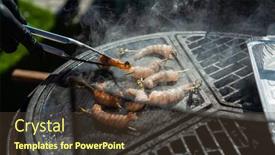  Presentation with food grill - Slide deck consisting of professional-cook-prepares-shrimps background and a tawny brown colored foreground