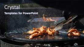  Presentation with food grill - Amazing slide deck having professional-cook-prepares-shrimps backdrop and a wine colored foreground