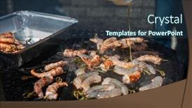  Presentation with food grill - Slide deck with professional-cook-prepares-shrimps background and a ocean colored foreground