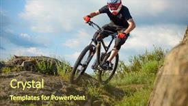  Presentation with mountain bike - Colorful presentation design enhanced with professional cyclist riding the bike backdrop and a tawny brown colored foreground