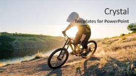  Presentation with mountain bike - PPT theme with professional cyclist riding the downhill background and a light gray colored foreground