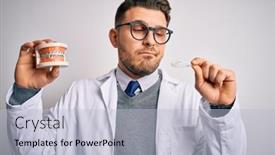  Presentation with orthodontics - Presentation with professional-dentist-doctor-holding-denture background and a light blue colored foreground