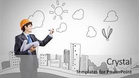  Presentation with engineer design - PPT theme enhanced with professional design - young man engineer in helmet background and a light gray colored foreground