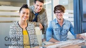  Presentation with professional - PPT theme with professional designers working on photos background and a  colored foreground