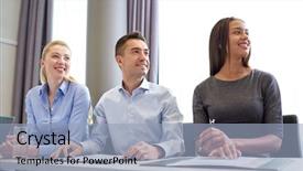  Presentation with team meeting - PPT theme featuring woman professional development - business people and conference concept background and a light blue colored foreground