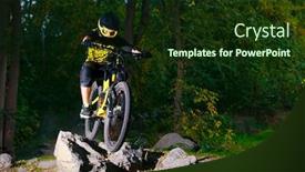  Presentation with mountain bike - Cool new presentation with professional dh cyclist riding the mountain bike on the autumn forest trail extreme sport and enduro cycling concept backdrop and a tawny brown colored foreground