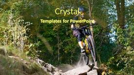  Presentation with mountain bike - PPT theme with professional dh cyclist riding the mountain bike on the autumn forest trail extreme sport and enduro cycling concept background and a tawny brown colored foreground