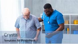  Presentation with home health care - PPT theme enhanced with professional-doctor-helps-an-elderly background and a teal colored foreground