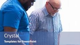  Presentation with home health care - PPT theme with professional-doctor-helps-an-elderly background and a ocean colored foreground