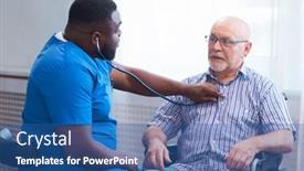  Presentation with home health care - PPT layouts having professional-doctor-helps-an-elderly background and a ocean colored foreground