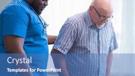  Presentation with home health care - PPT theme consisting of professional-doctor-helps-an-elderly background and a teal colored foreground