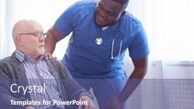  Presentation with home health care - Theme featuring professional-doctor-helps-an-elderly background and a ocean colored foreground