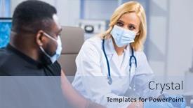  Presentation with patient safety - PPT theme consisting of professional-doctor-makes-a-coronavirus background and a light blue colored foreground