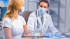  Presentation with hospital safety - PPT theme featuring professional-doctor-makes-a-coronavirus background and a light blue colored foreground