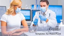  Presentation with medical worker - PPT theme featuring professional-doctor-makes-a-coronavirus background and a light blue colored foreground