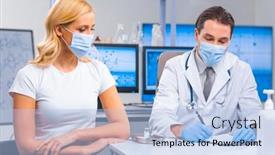  Presentation with hospital safety - Cool new PPT theme with professional-doctor-makes-a-coronavirus backdrop and a light blue colored foreground