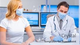  Presentation with patient safety - Beautiful presentation theme featuring professional-doctor-makes-a-coronavirus backdrop and a light blue colored foreground