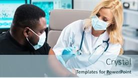  Presentation with hospital safety - PPT theme enhanced with professional-doctor-makes-a-coronavirus background and a sky blue colored foreground