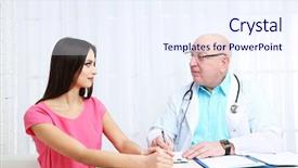  Presentation with curtain - Slides having professional doctor receiving patient in his office on white curtain background background and a sky blue colored foreground