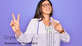  Presentation with medical sign - PPT layouts consisting of professional-doctor-woman-wearing-stethoscope background and a light blue colored foreground