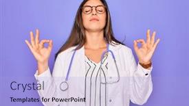  Presentation with medical smiling doctor - Presentation theme enhanced with professional-doctor-woman-wearing-stethoscope background and a light blue colored foreground