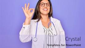  Presentation with medical sign - Presentation theme consisting of professional-doctor-woman-wearing-stethoscope background and a light blue colored foreground