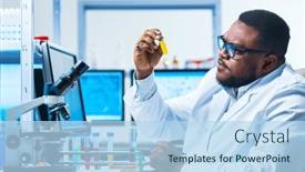  Presentation with research - Presentation theme having professional-doctors-doing-monkeypox-research background and a light blue colored foreground