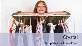  Presentation with clothes - Slide set consisting of professional dress - pretty young woman clothes designer background and a light blue colored foreground