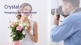  Presentation with wedding - PPT theme consisting of professional dress - wedding photographer taking photo background and a sky blue colored foreground