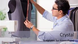  Presentation with lonely man new zealand tourists - Slide set having professional dress - young man tailor working background and a light blue colored foreground