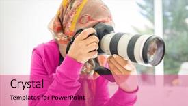  Presentation with muslim - Beautiful presentation theme featuring professional dslr camera with tele backdrop and a coral colored foreground