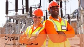  Presentation with electrical engineer - Colorful slides enhanced with professional electrical engineers with arms backdrop and a coral colored foreground