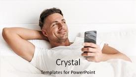  Presentation with nurse and mobile phone - Colorful presentation design enhanced with professional email writing - smiling man holding mobile phone backdrop and a  colored foreground