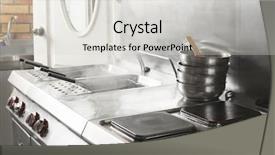  Presentation with restaurant equipment - Presentation consisting of professional equipment with cookware background and a light gray colored foreground