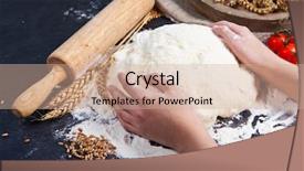  Presentation with baker kneading dough homemade bread - Slide deck consisting of professional female baker cooking dough background and a coral colored foreground