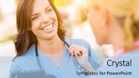  Presentation with professional - Slide set featuring professional female doctors or nurse background and a light blue colored foreground
