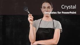  Presentation with isolation - Presentation design consisting of professional-female-hairdresser-in-black background and a dark gray colored foreground