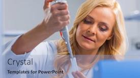  Presentation with research engineer - Presentation theme enhanced with professional-female-scientist-is-working background and a light blue colored foreground