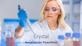  Presentation with research engineer - PPT layouts with professional-female-scientist-is-working background and a sky blue colored foreground