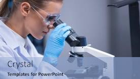  Presentation with research engineer - Slides with professional-female-scientist-is-working background and a light blue colored foreground